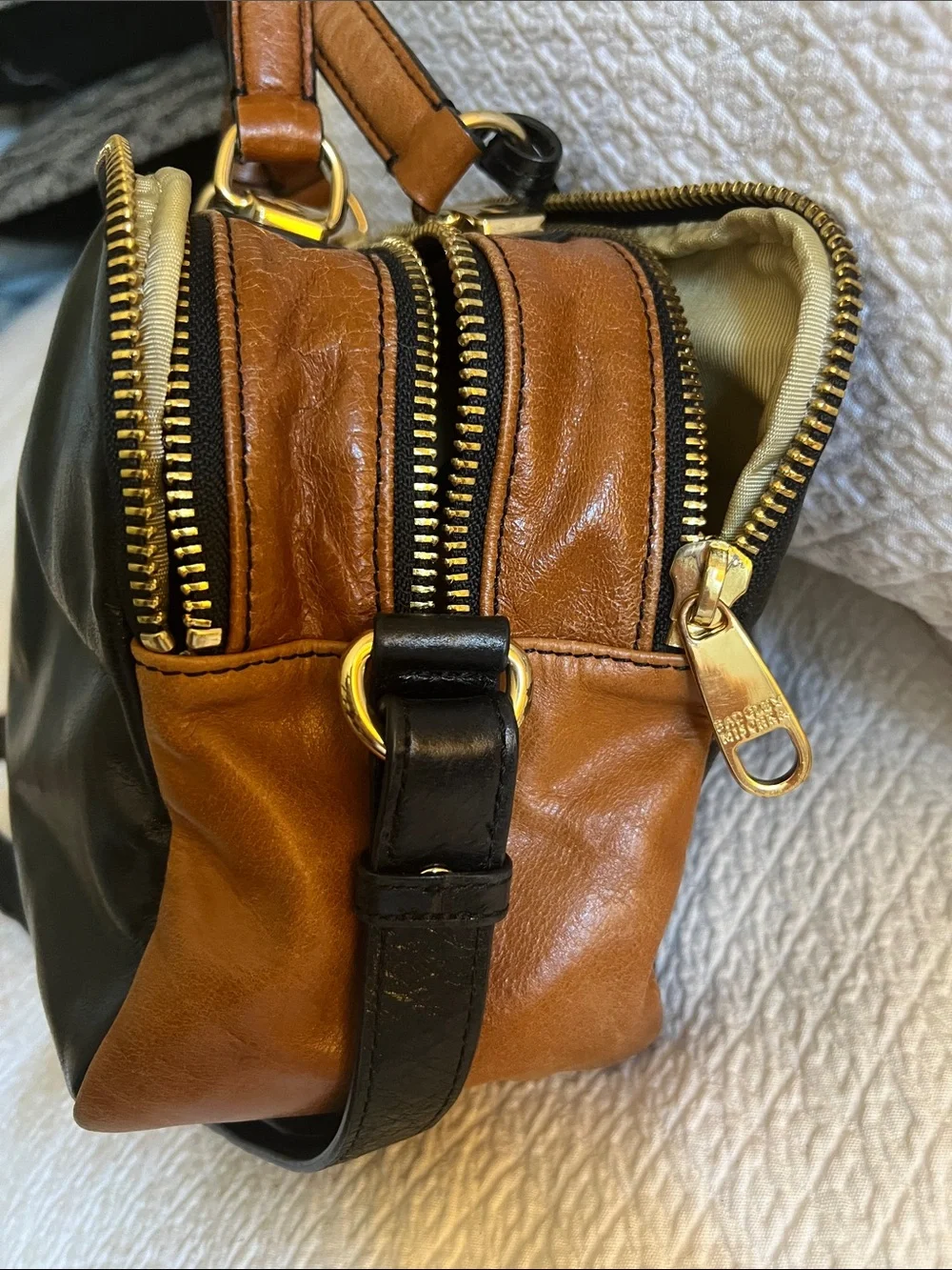Badgley Mischka Black and Brown Two-Tone Leather Laptop Bag